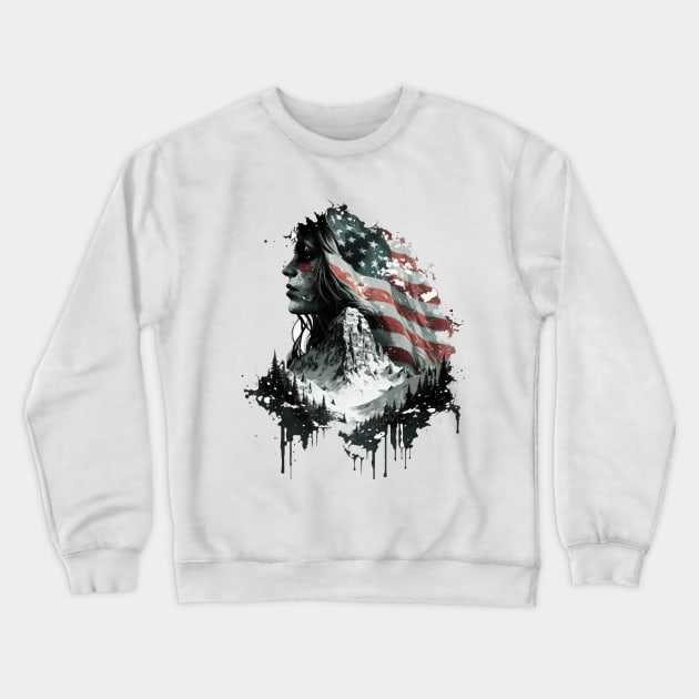 Face mountain and the USA Flag Crewneck Sweatshirt by Andrew World